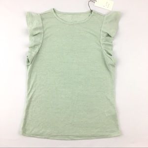 Ruffle Short Sleeve Linen Look Crew Neck T-Shirt